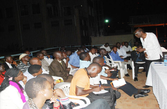 Prof Edward Kakonge addressing youth members of Pan African Club