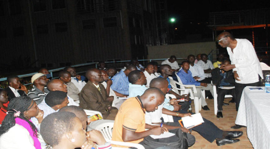 Prof Edward Kakonge addressing youth members of Pan African Club